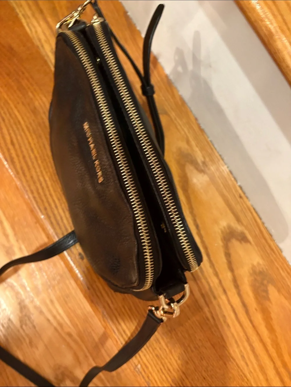 Michael Kors Black Pebbled Leather Crossbody with Gold-Tone Accents